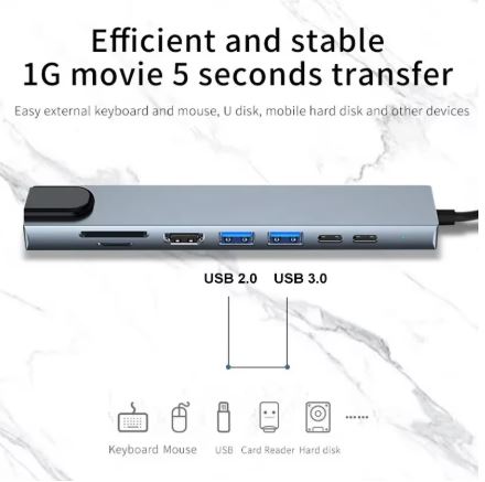 USB Hub 7 in1 Type C 3.1 and USB for Laptop and Macbook