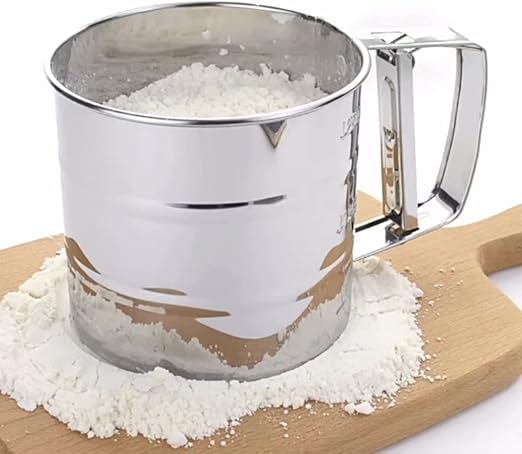 Stainless steel hand held flour sifter with handle large capacity flour sieve cup double Layers sieve Sigle layer sieve three lay sieve baking tool for sugar flour and coffee powder