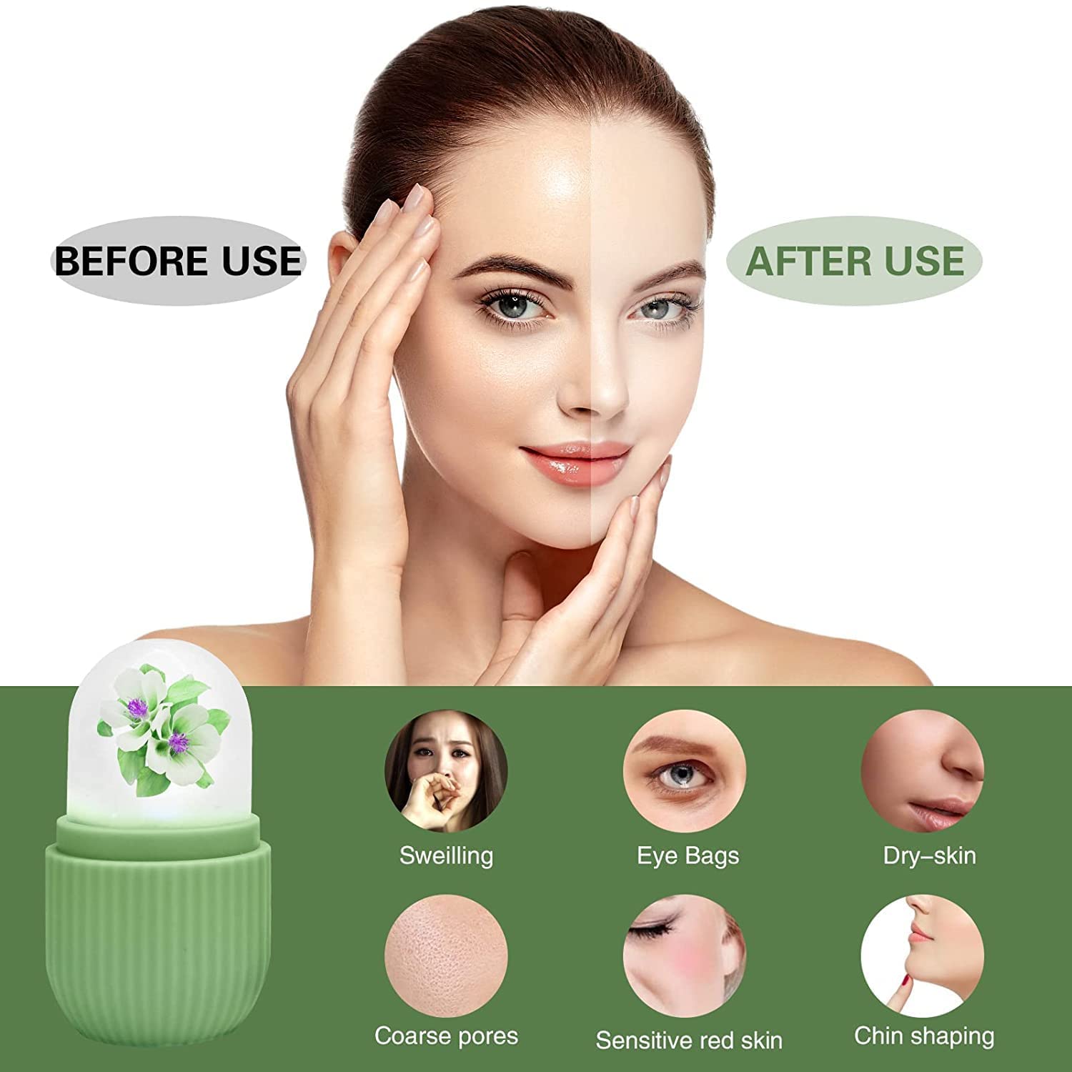 Ice Roller Silicon Natural Facial Treatment Massager For Glowing Face Eyes Neck and Body Massage Beauty Skin Care Reusable Tools Removing Puffiness Tightening