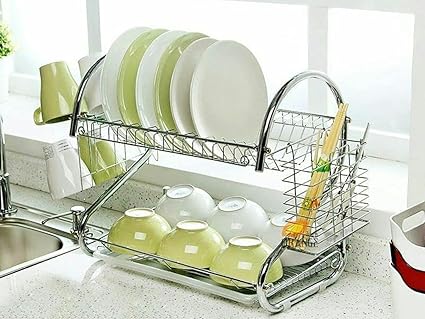 Dish Drying Rack Two Tier Dish Rack Steel with Removable Drain d Storage Rack for Dish Drainer Utensil Holder with Cup Rack for Kitchen Countertop Organizer Storage