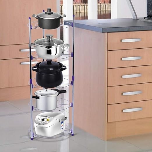 Cookware Stand Five Tiers Round Shelf Storage Tower for Home Kitchen Pans Pots Storage Rack Metal Wire Shelving Organizer