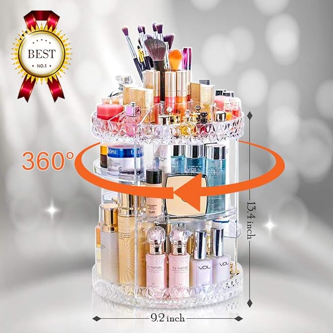 Three Sixty Degree Rotating Adjustable Cosmetics Makeup Organizer