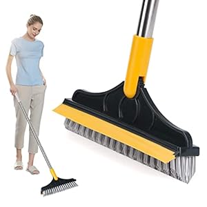 Bathroom Cleaning Brush with Wiper Tiles Cleaning Brush Floor Scrub Bathroom Brush with Long Handle Rotate Bathroom Floor Cleaning Brush Home Kitchen two in one