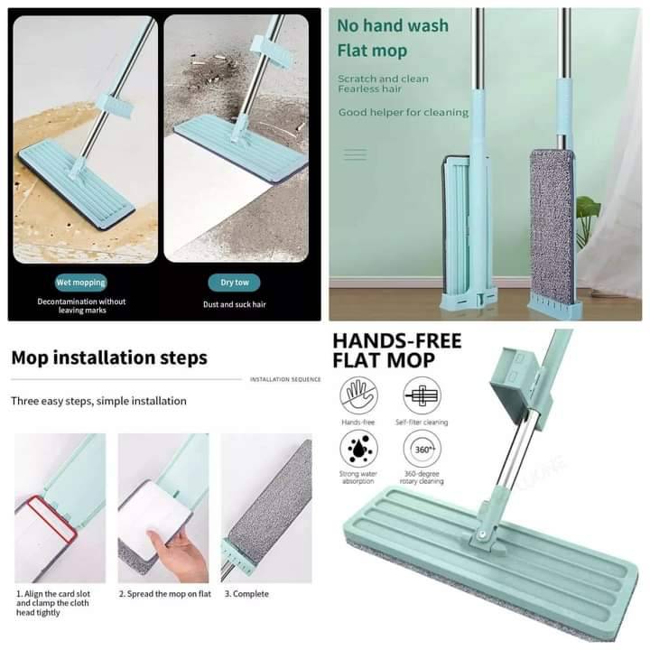 Hand Free Mop Squeegee Strip Strong Absorbent Microfiber Floor Mop Wet and Dry Mop Home Cleaning Floor Tool Rags