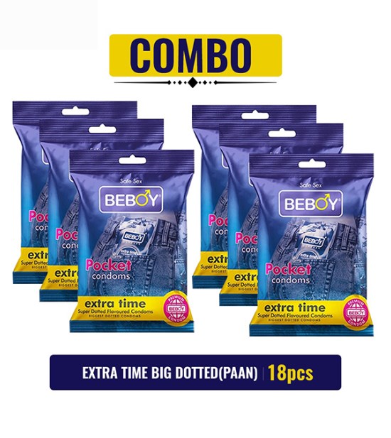 Beboy Extra Time pocket  Condom 6 packet 18 Pcs, Made in India