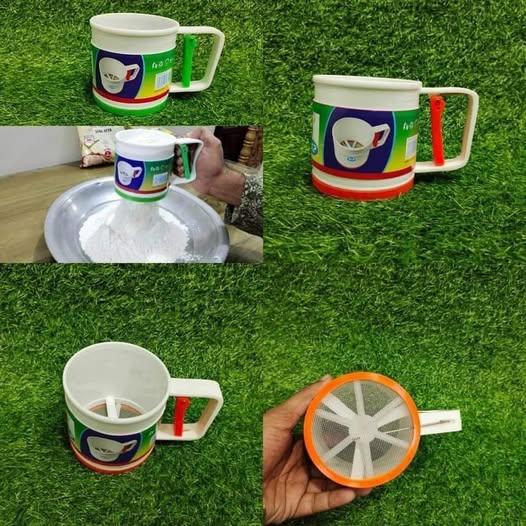 Plastic Flour Sieve Hand Press Powder Filter Sieve Cup Kitchen Gadget for Cake Sugar Sieve Baking Sieve For Home