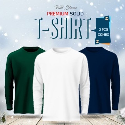 3 Pcs Full Sleeve Solid T-Shirt Combo
