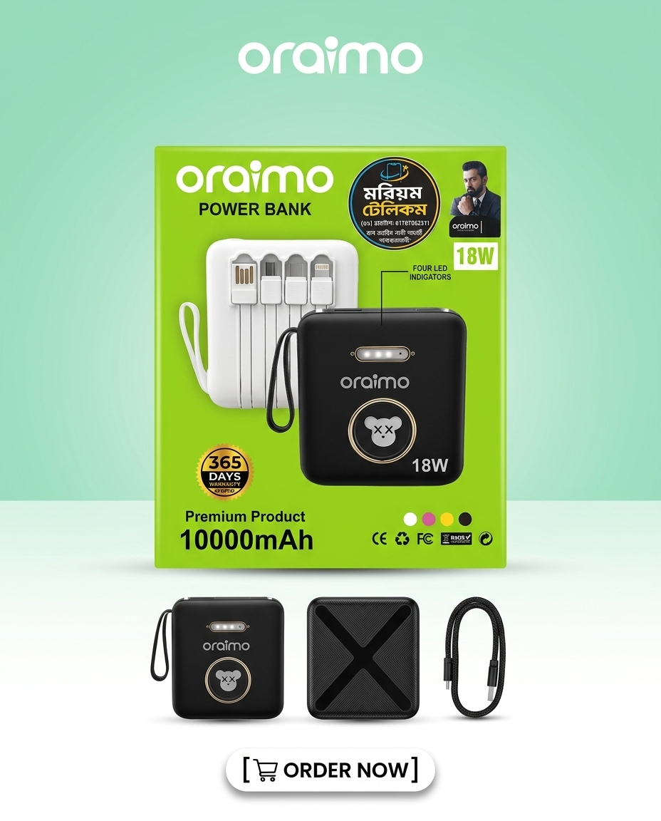Oraimo 10,000mAh 18W Fast Charging Power Bank