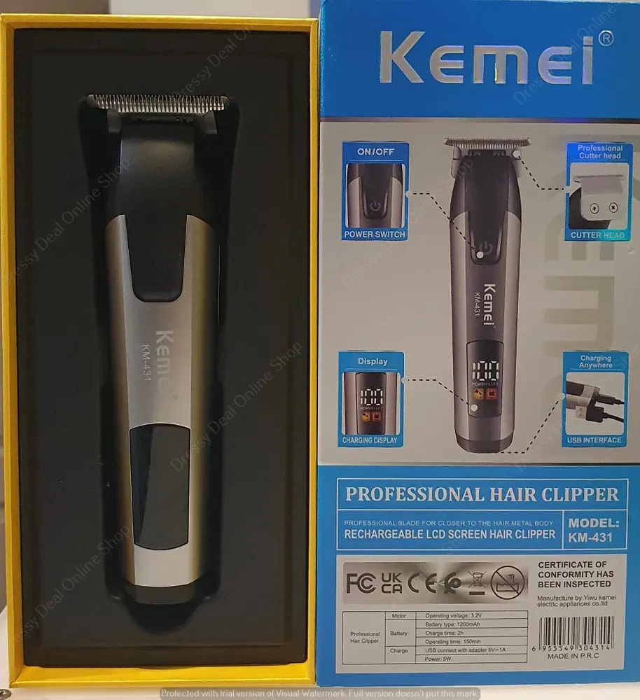 Kemei KM-431 Rechargeable LCD Screen Professional Hair Trimmer for Men