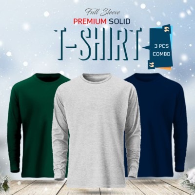 3 Pcs Full Sleeve Solid T-Shirt Combo